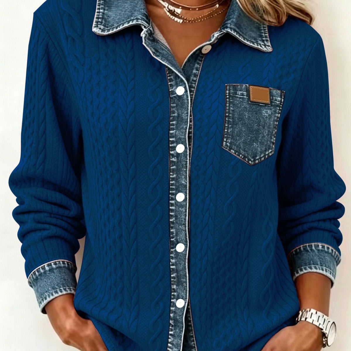 Tabitha | Women's Textured Contrast Button Cardigan