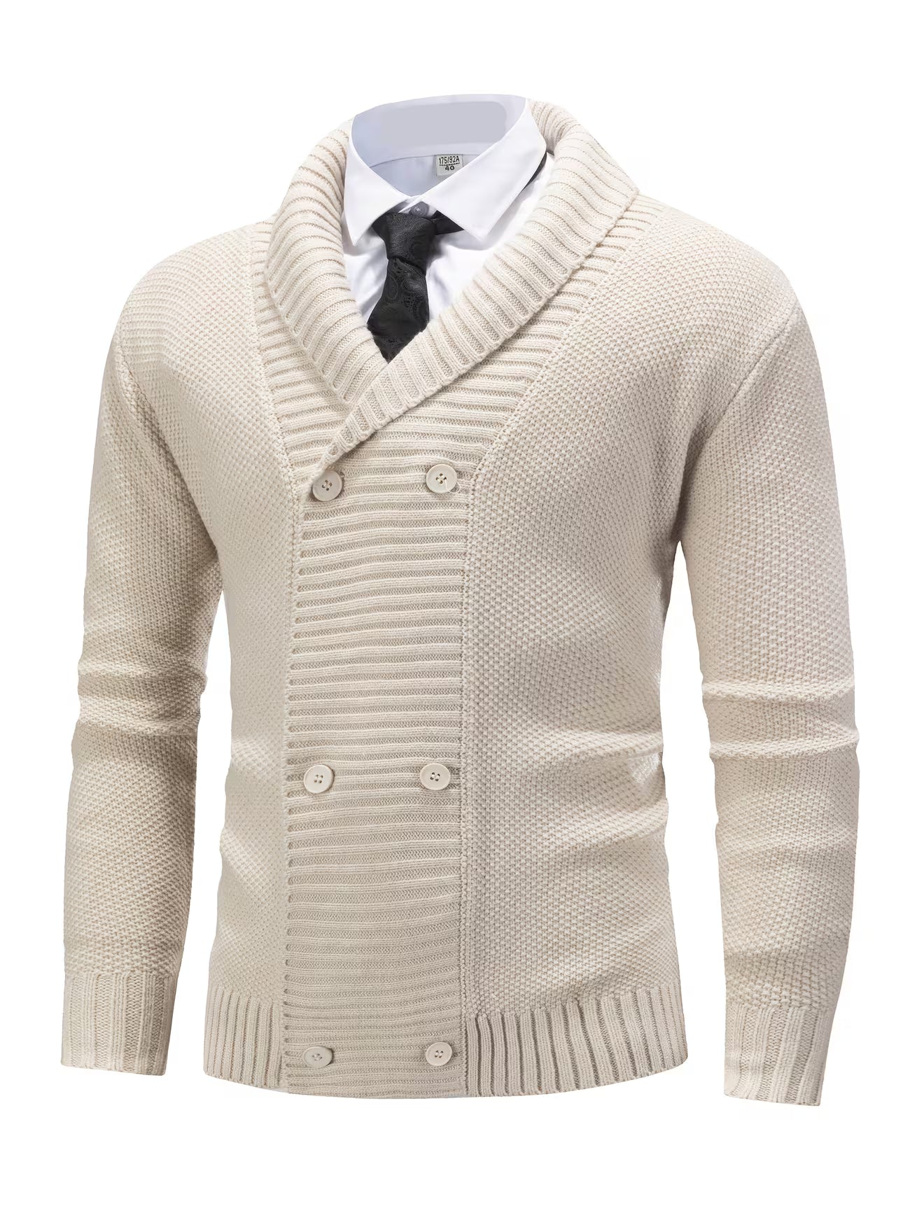 Men's Ribbed Knit Cardigan Lapel Collar Button Front