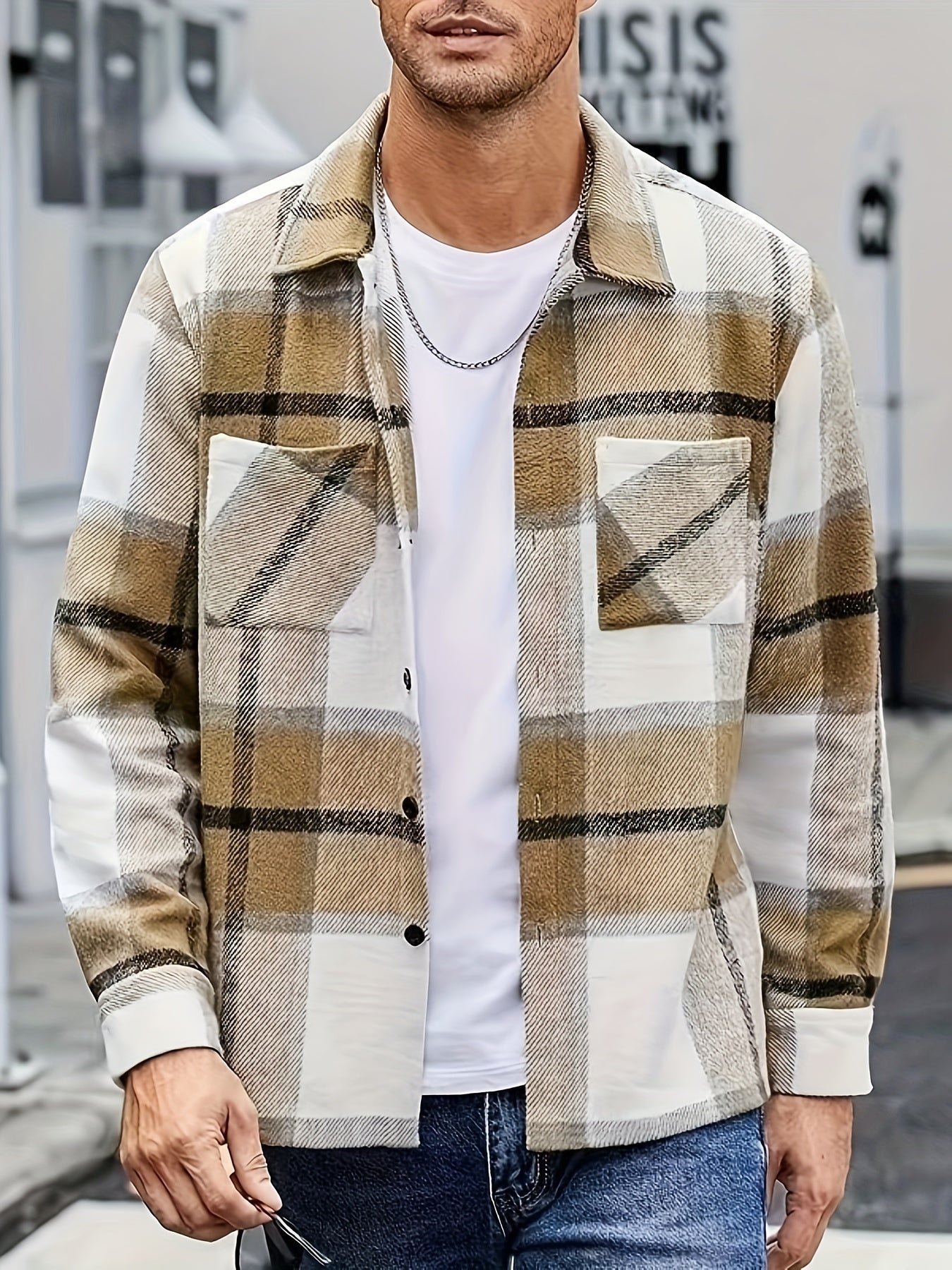 Men's Plaid Polo Lapel Collar Long Sleeve