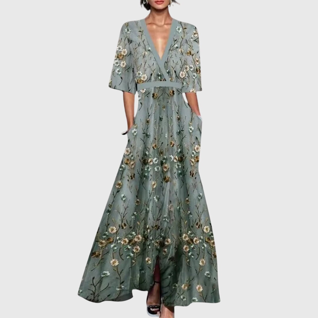 Women's Midi Dress Cotton Floral Print Flared Waist Belt
