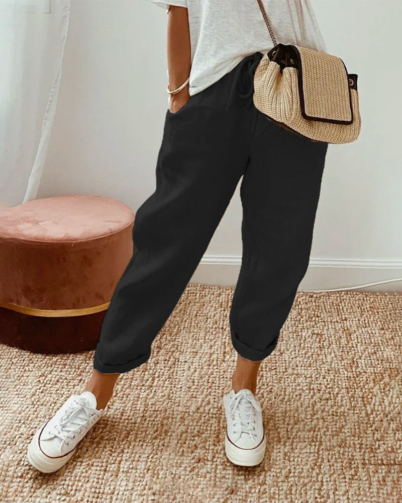 Women's Pants Cotton Blend High Waist Adjustable