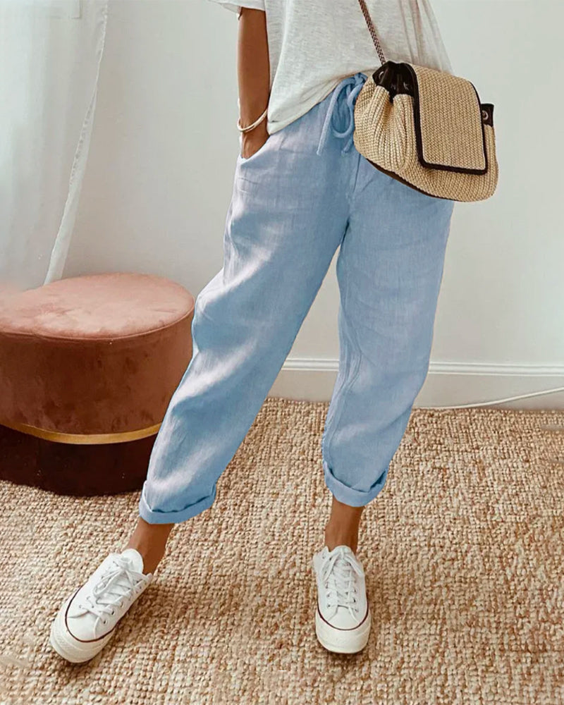 Women's Pants Cotton Blend High Waist Adjustable