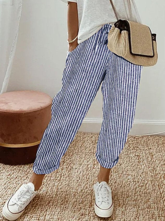 Women's Pants Cotton Blend High Waist Adjustable