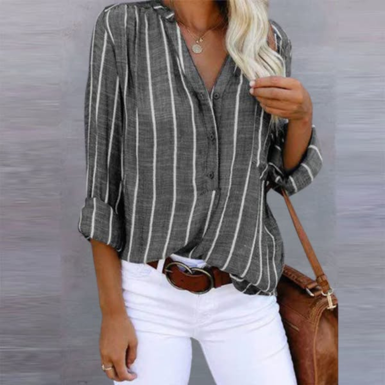 Blouse Women's Woven Fabric Striped Button Front