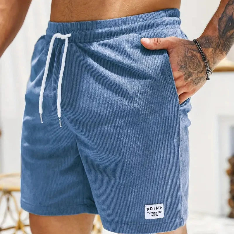 Men's Ribbed Shorts Corduroy Drawstring Waist Side Pockets Casual