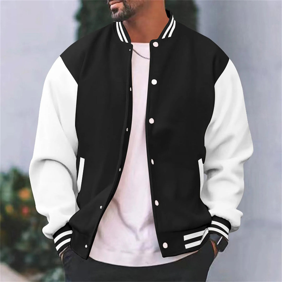 Men's Varsity Jacket, Contrast Sleeve College Style Snap Button Coat