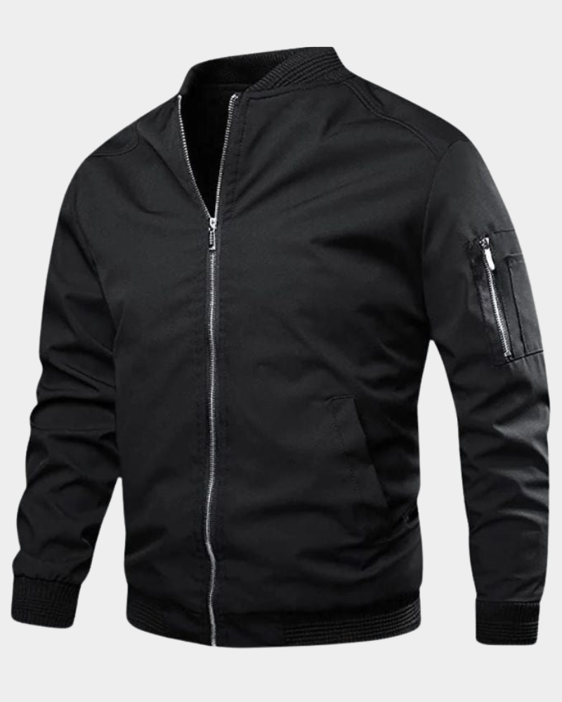 Men's Bomber Jacket with MA1 Sleeve Pocket and Ribbed Trims