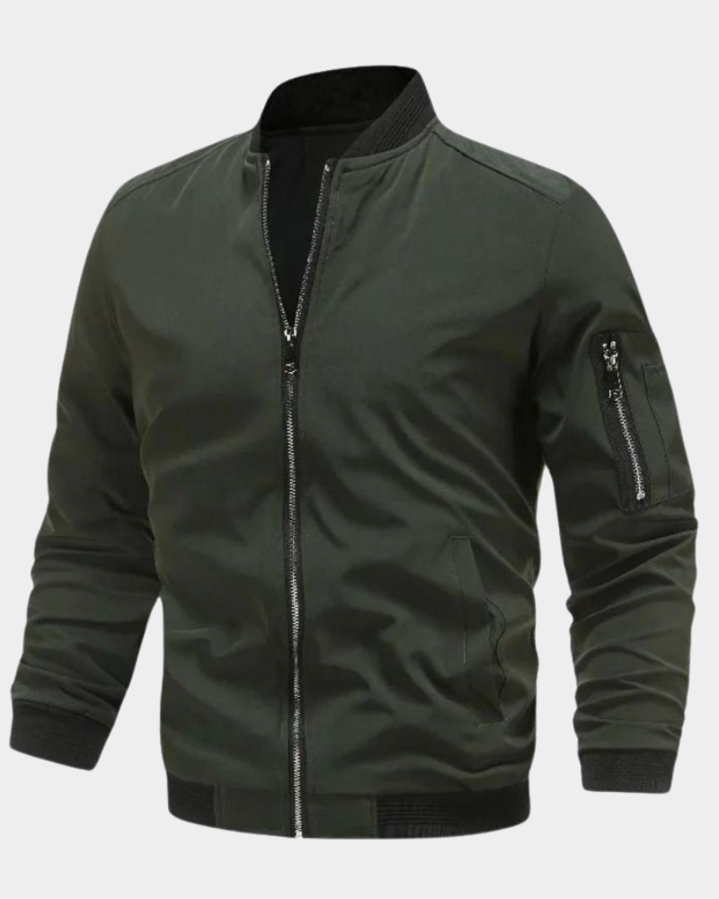 Men's Bomber Jacket with MA1 Sleeve Pocket and Ribbed Trims