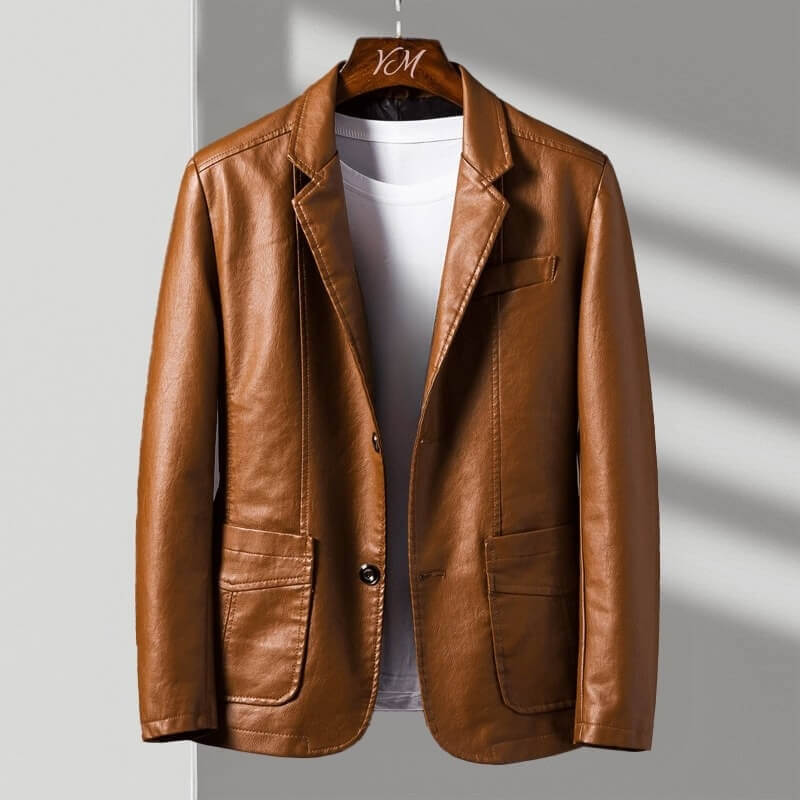 Winston | Men's Leather-Look Blazer Jacket with Notch Lapel and Two-Button Front
