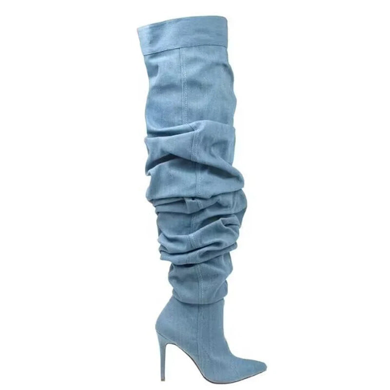 Knee-High Boots in Denim