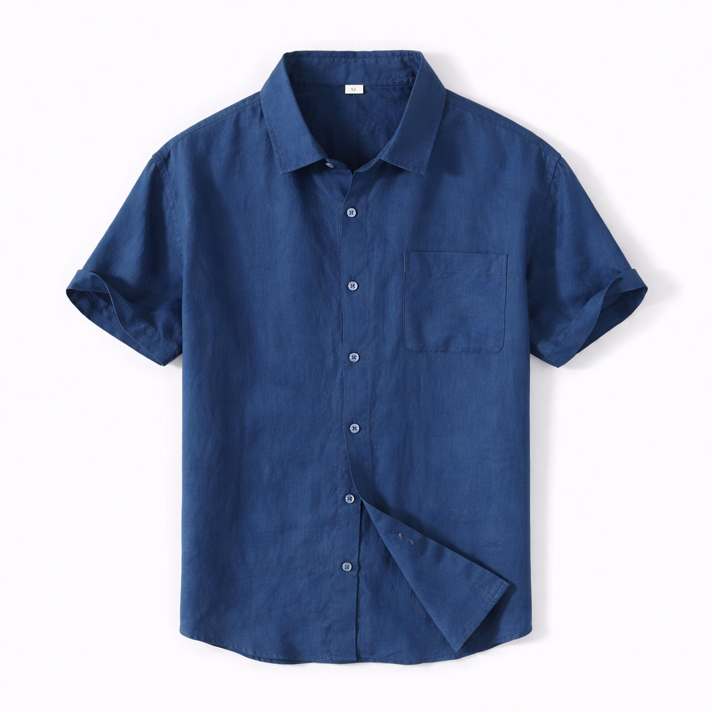 Short Sleeve Shirt in Striped Linen-Cotton