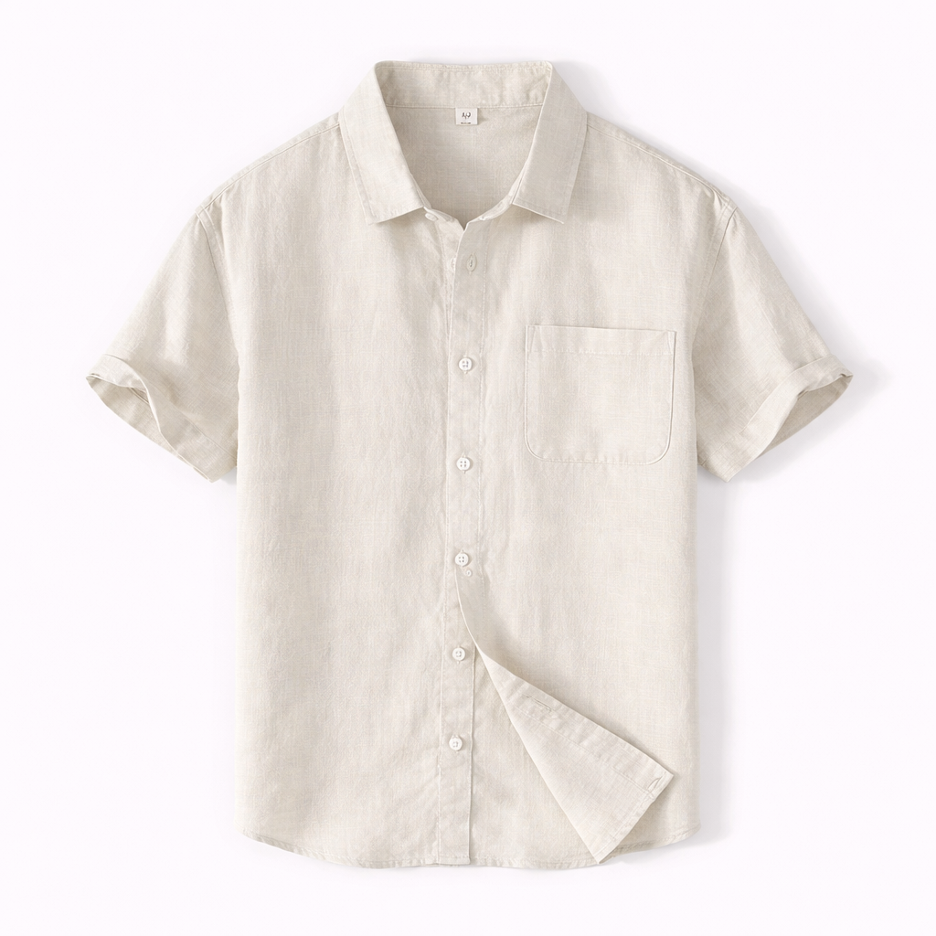 Short Sleeve Shirt in Striped Linen-Cotton