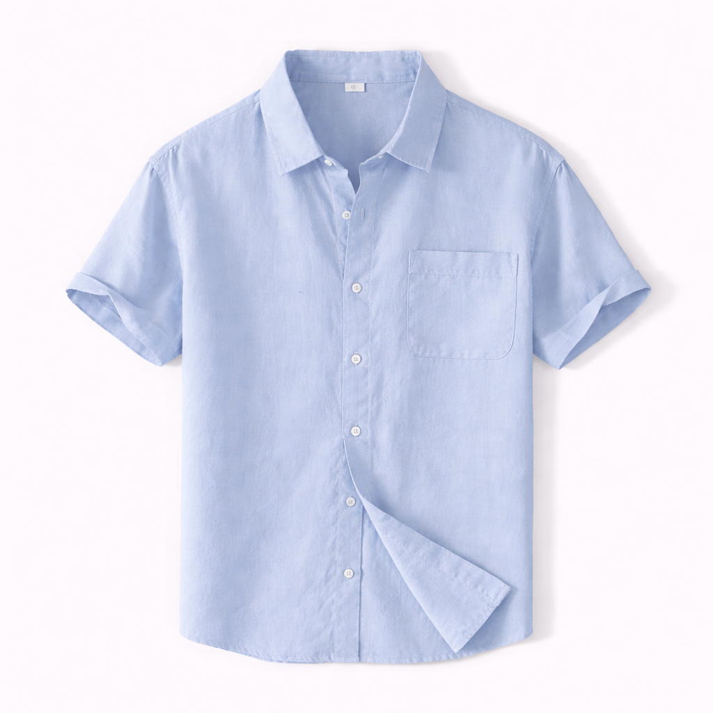 Short Sleeve Shirt in Striped Linen-Cotton
