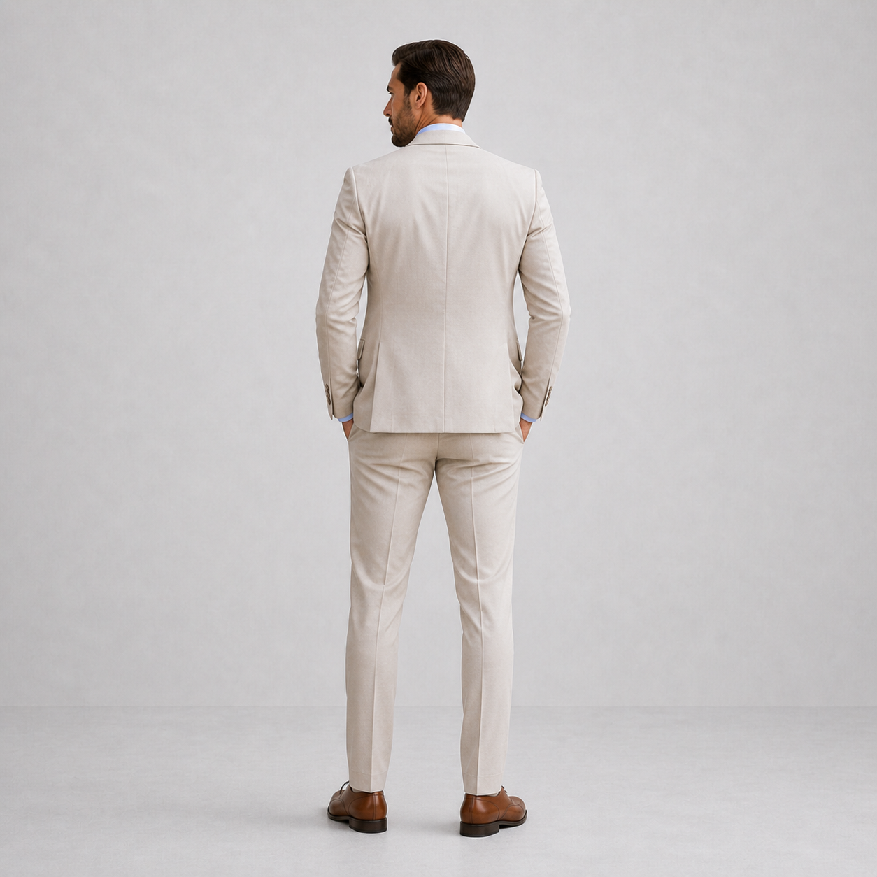 Men's Linen Suit Three Piece Notch Lapel Tailored Fit Wedding