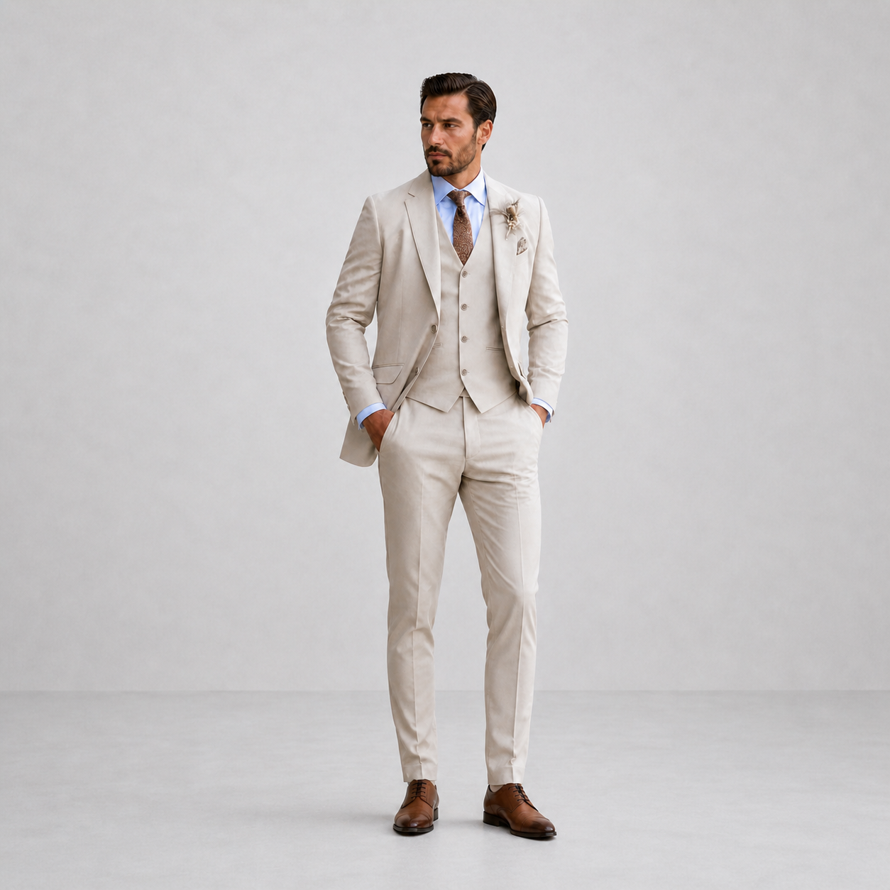 Men's Linen Suit Three Piece Notch Lapel Tailored Fit Wedding