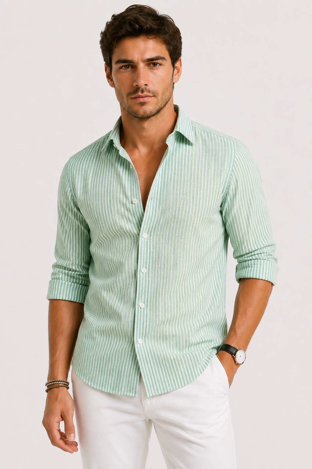 Laurence | Men's Slim-Fit Striped Long-Sleeve Dress Shirt - original product photograph 1