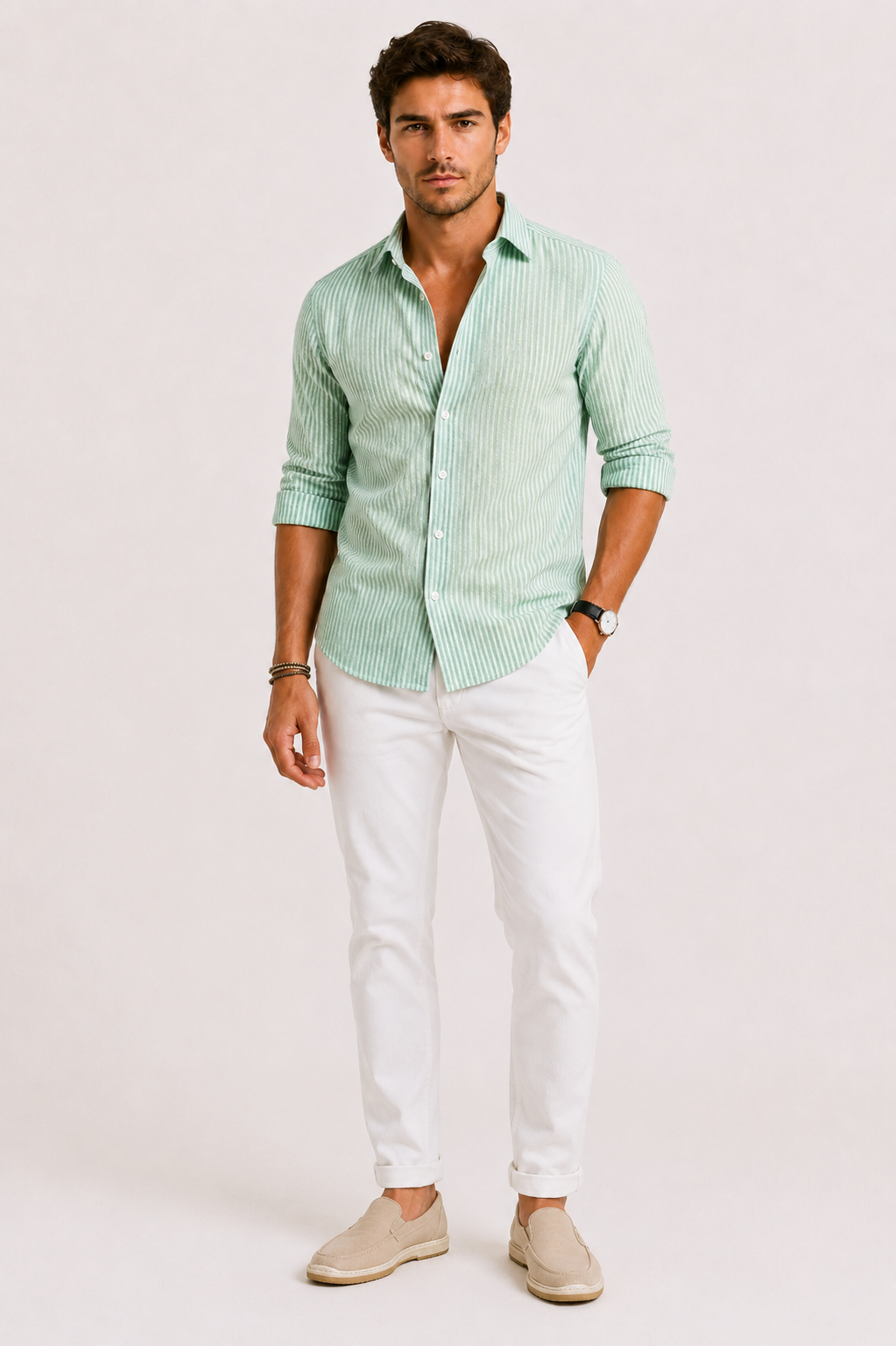 Laurence | Men's Slim-Fit Striped Long-Sleeve Dress Shirt - original product photograph 2