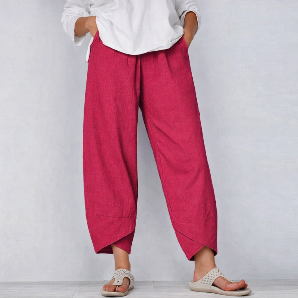 Women's Pant Cotton Cropped Tapered Elastic Waistband