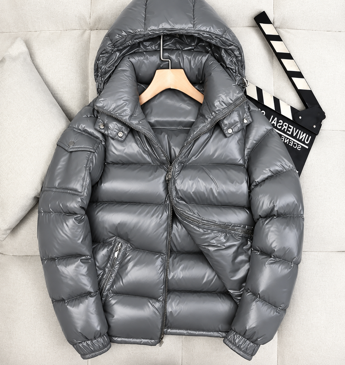 Men's Hooded Puffer Jacket with High-Shine Quilted Finish