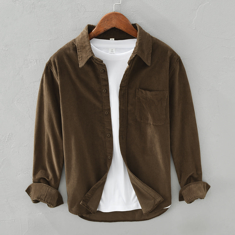 Men's Long Sleeve Corduroy-Look Shirt with Chest Pocket