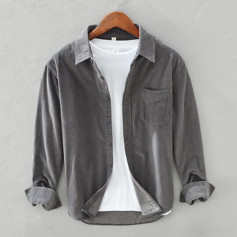 Men's Long Sleeve Corduroy-Look Shirt with Chest Pocket