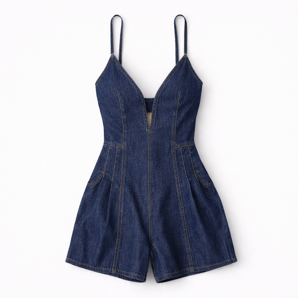 Denim Romper Sleeveless with Tie Back