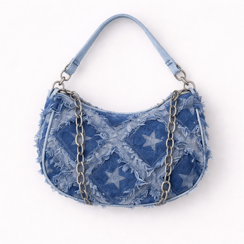 Crossbody Bag with Gradient Star Print and Chain Strap