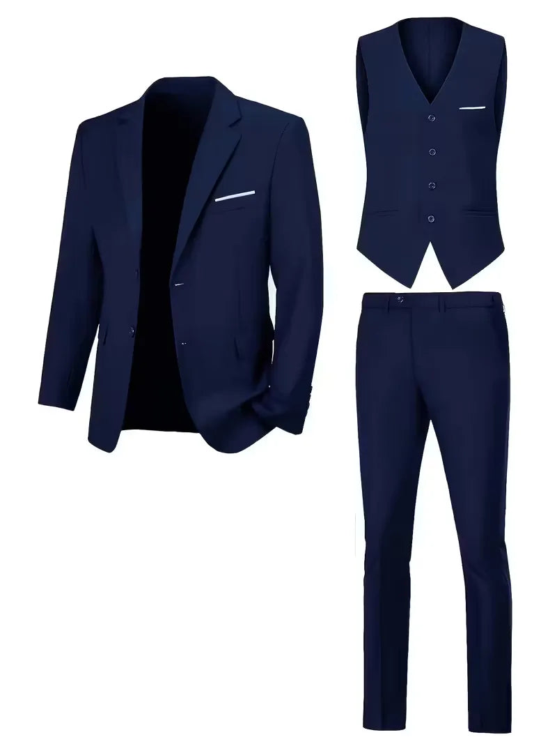 Men's Three Piece Suit Woven Fabric Peak Lapel Tailored Fit Formal