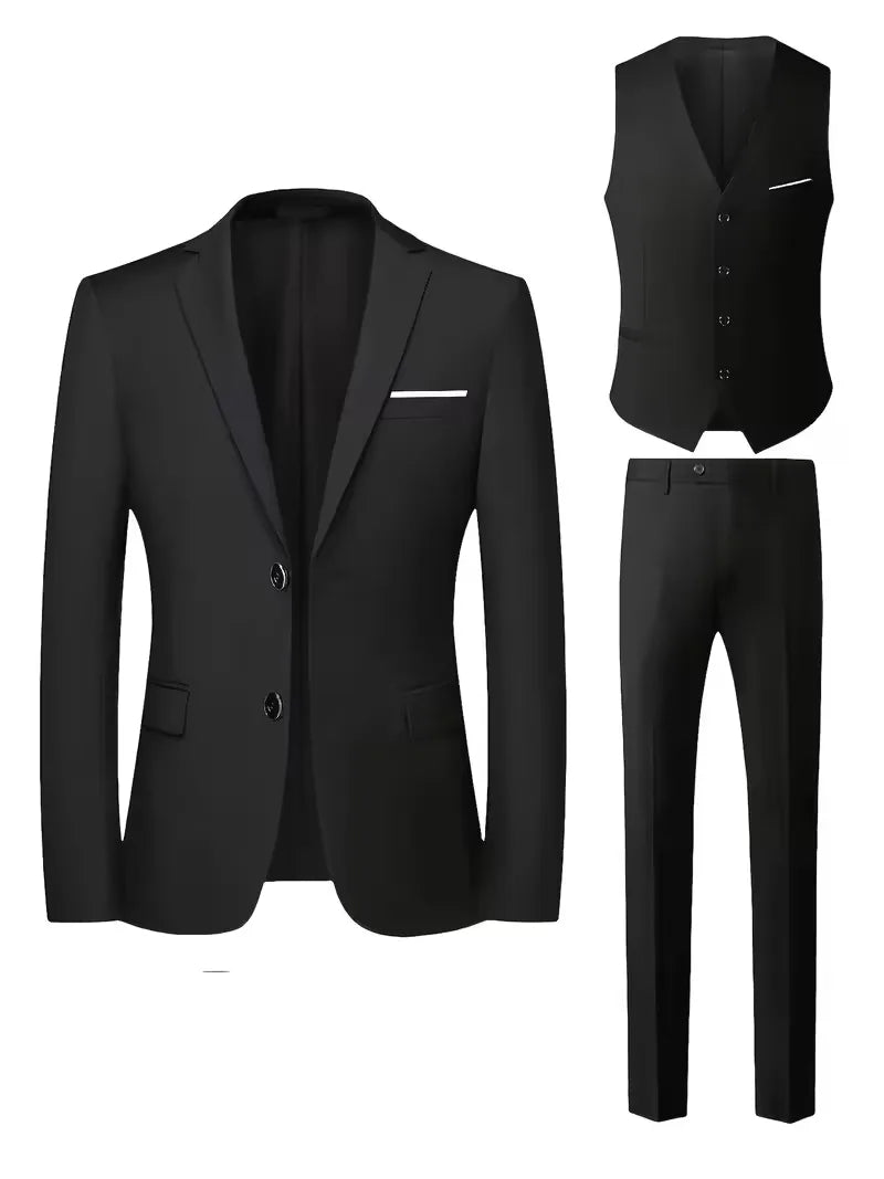 Men's Three Piece Suit Woven Fabric Peak Lapel Tailored Fit Formal