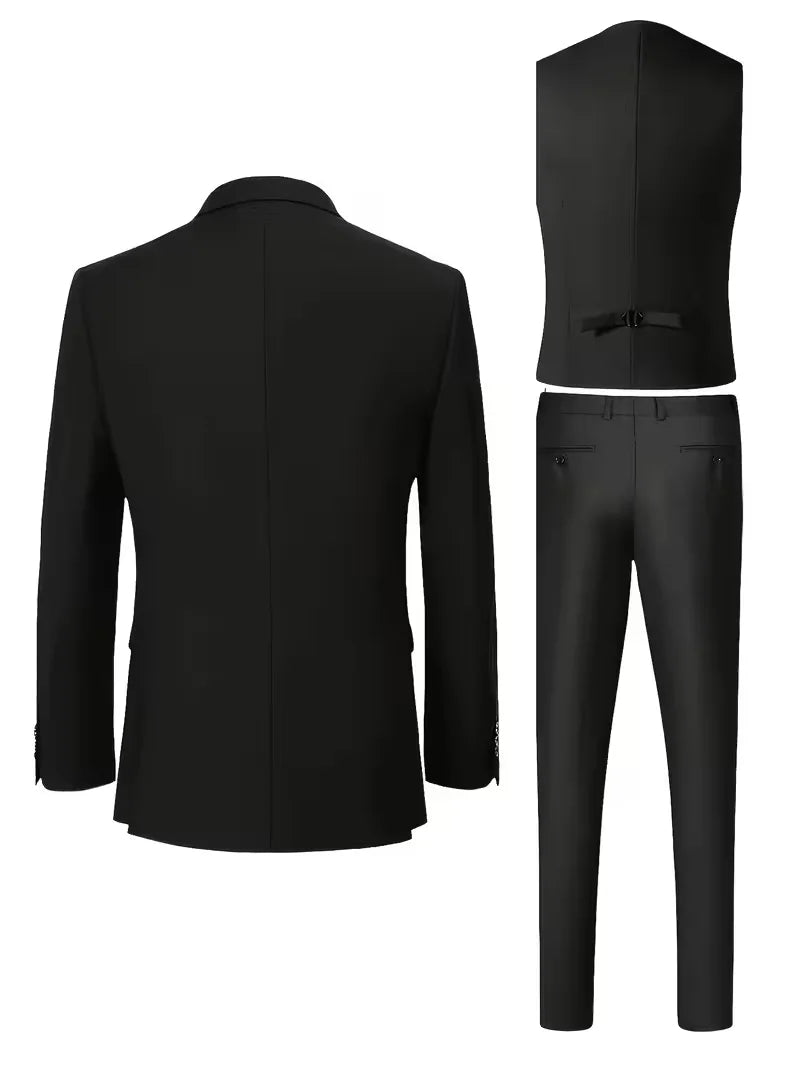 Men's Three Piece Suit Woven Fabric Peak Lapel Tailored Fit Formal