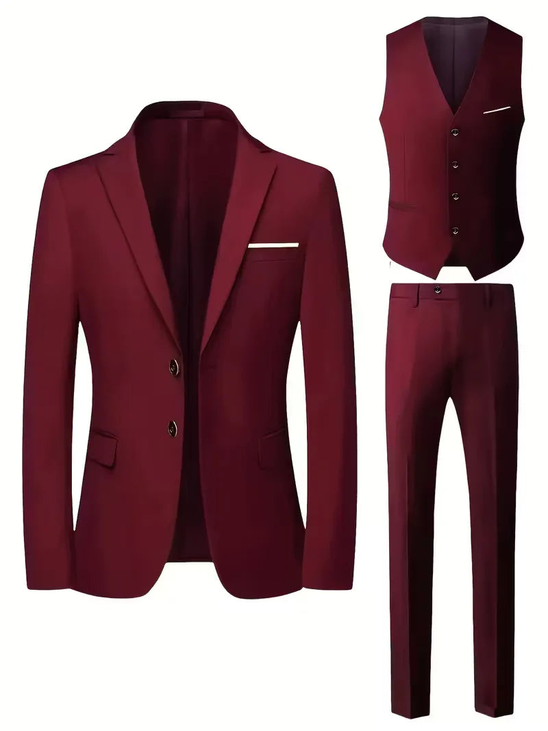 Men's Three Piece Suit Woven Fabric Peak Lapel Tailored Fit Formal