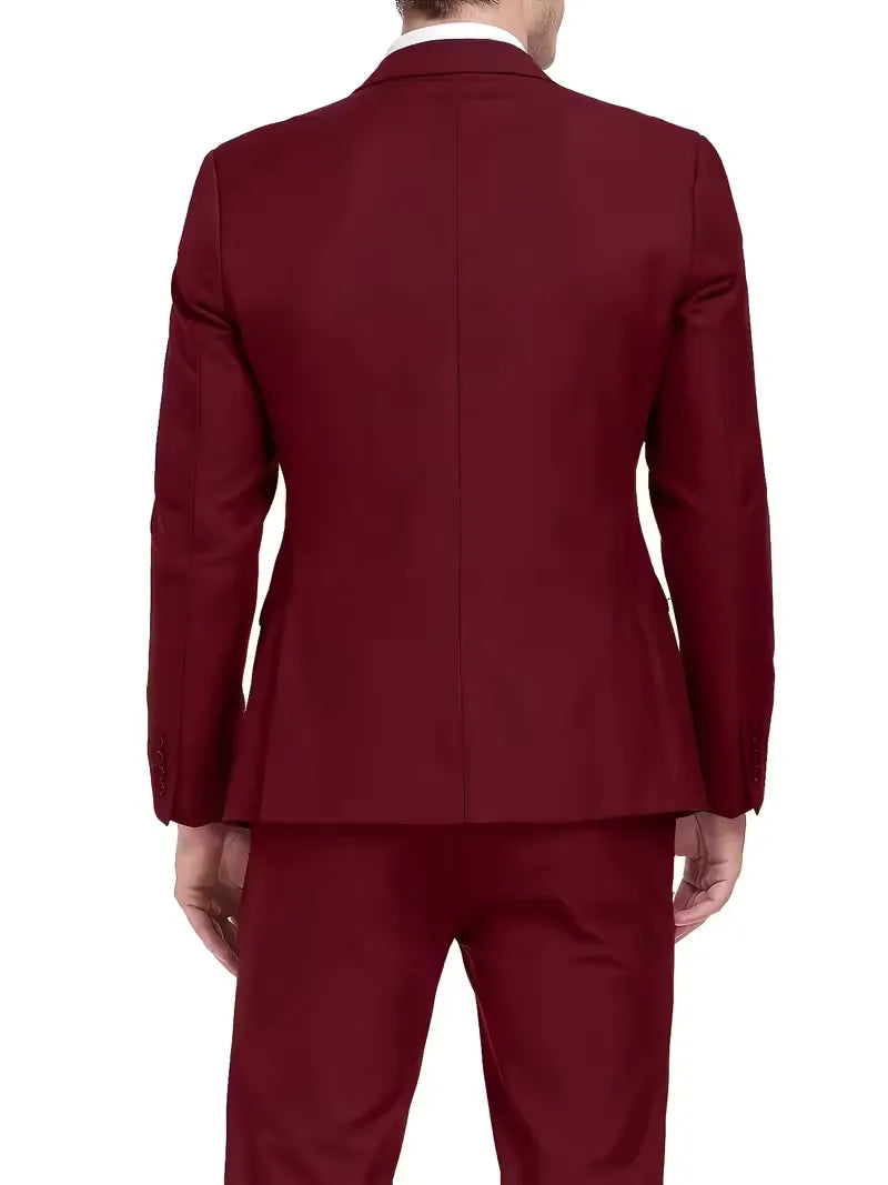 Men's Three Piece Suit Woven Fabric Peak Lapel Tailored Fit Formal