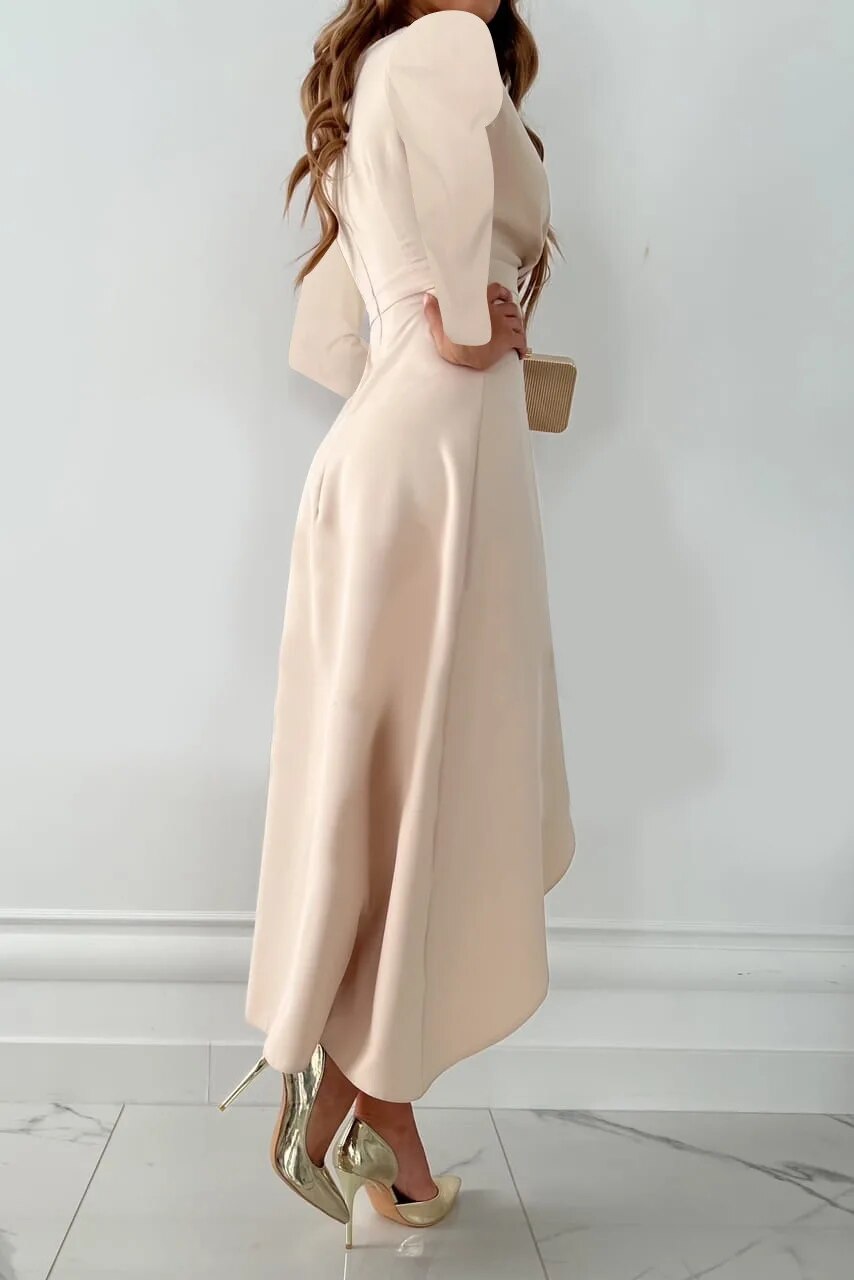 Noctelle / Elegant V-Neck Midi Dress with Slit