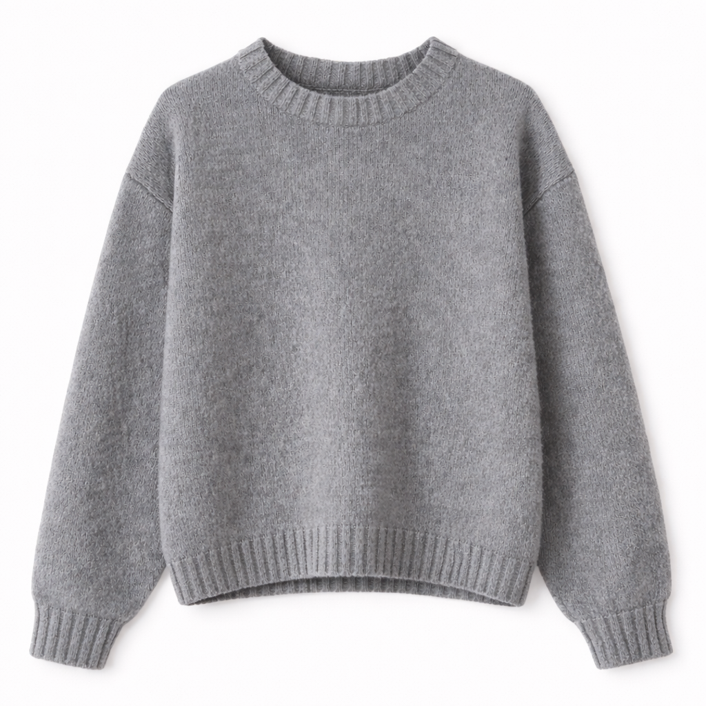 Pullover Sweater in Relaxed Knit with Round Neck