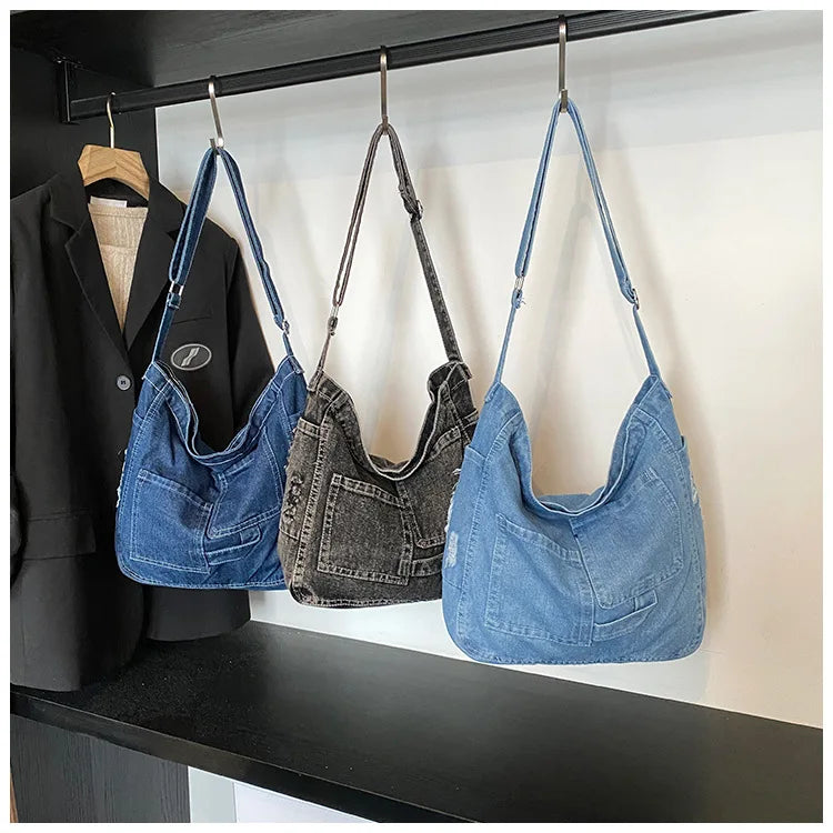 Shoulder Tote Bag in Denim with Large Capacity