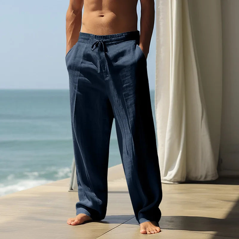 Trousers in Linen-Cotton with Elastic Waist