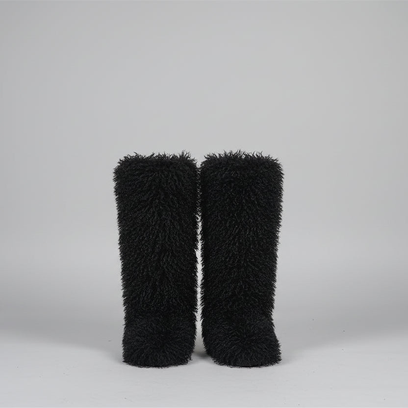 Avelora / Womenâs Knee-High Fur Snow Boots with High Heel