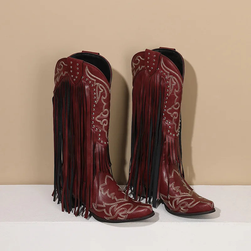 Sorella / Womenâs Knee-High Western Boots with Embroidery