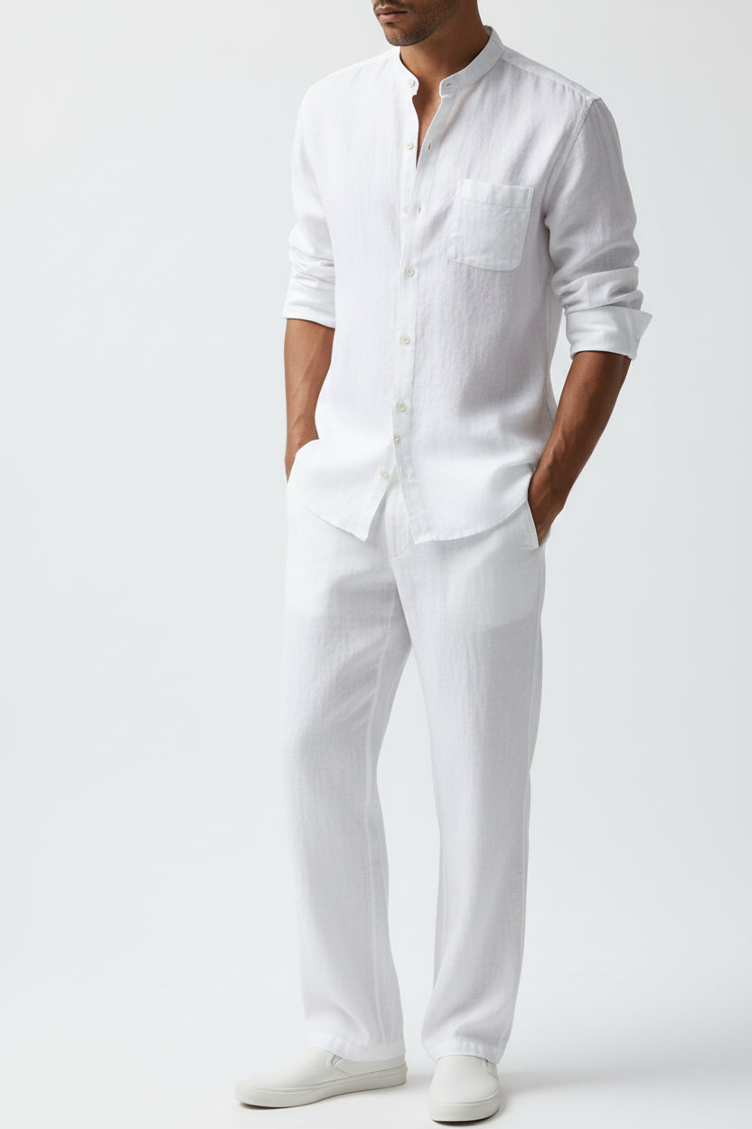 Caelorn / Men’s Linen Stand Collar Shirt and Trousers Set