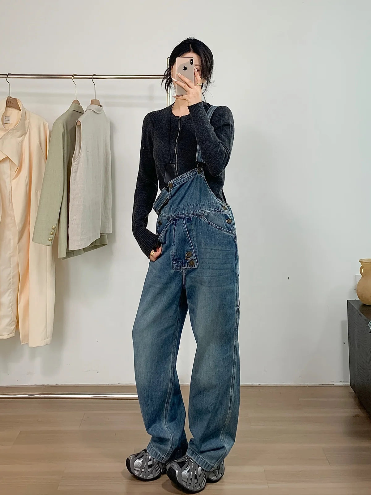Orlienne / Womenâs Wide-Leg Cargo Denim Jumpsuit
