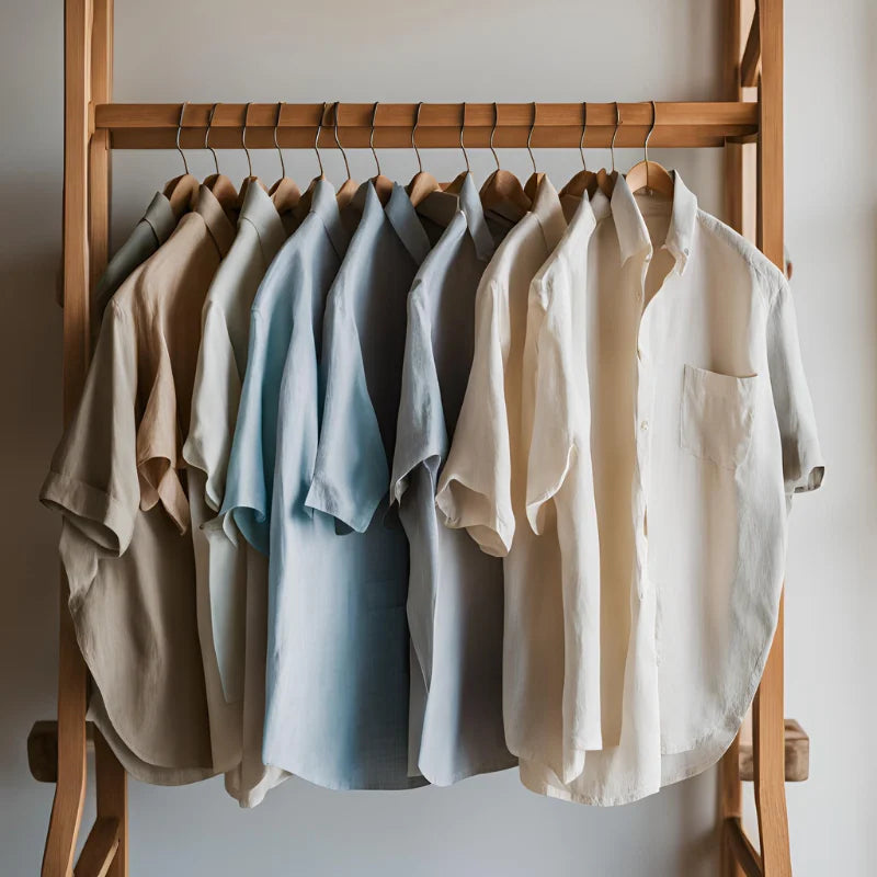 Short Sleeve Shirt in Striped Linen-Cotton
