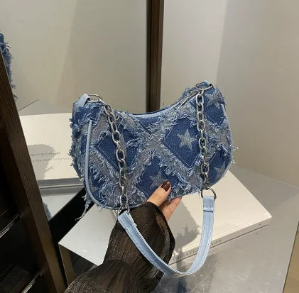 Crossbody Bag with Gradient Star Print and Chain Strap