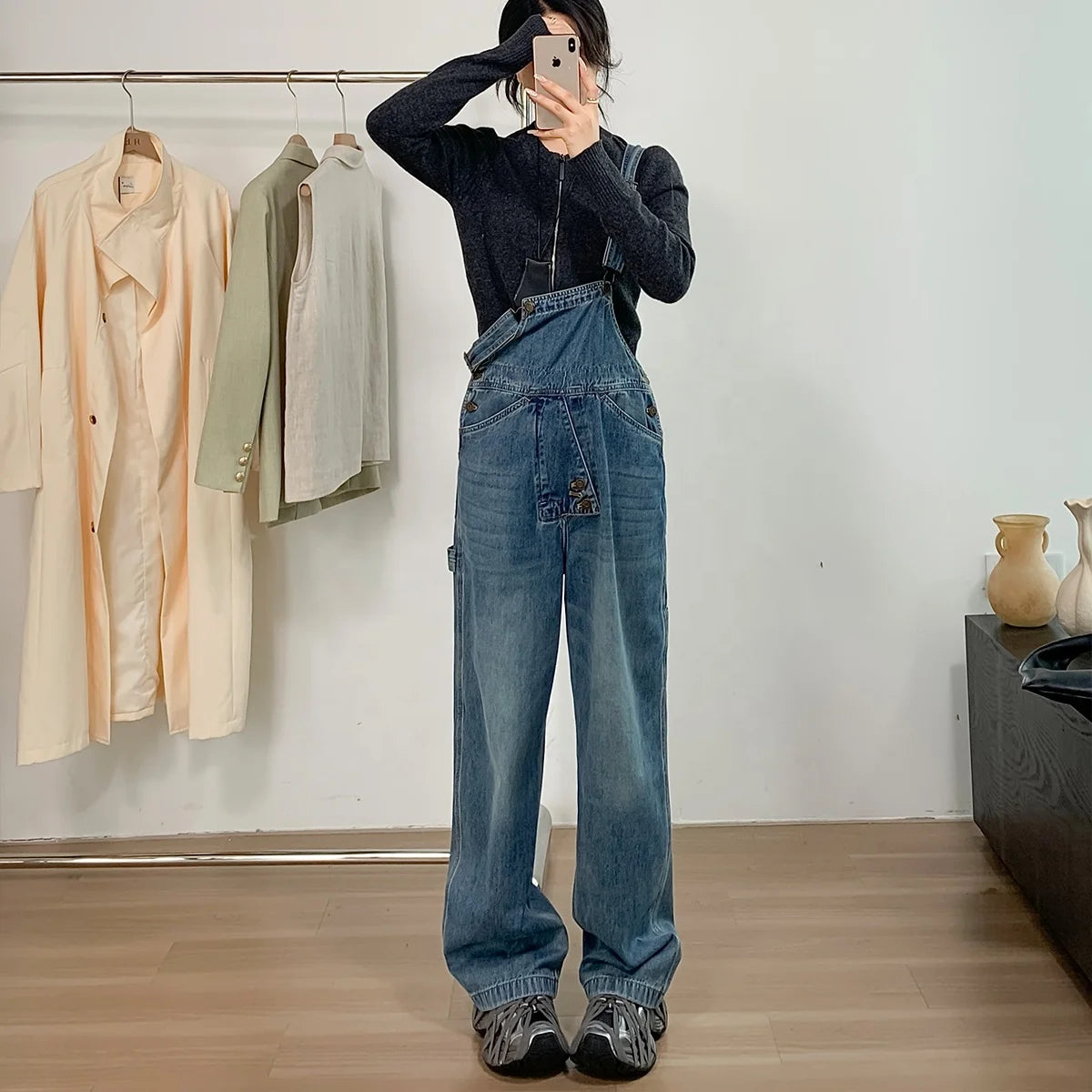Orlienne / Womenâs Wide-Leg Cargo Denim Jumpsuit
