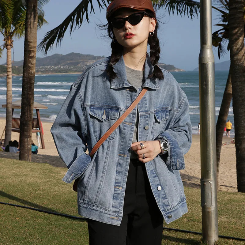 Viretta / Womenâs Stonewashed Cotton Denim Jacket with Button Front