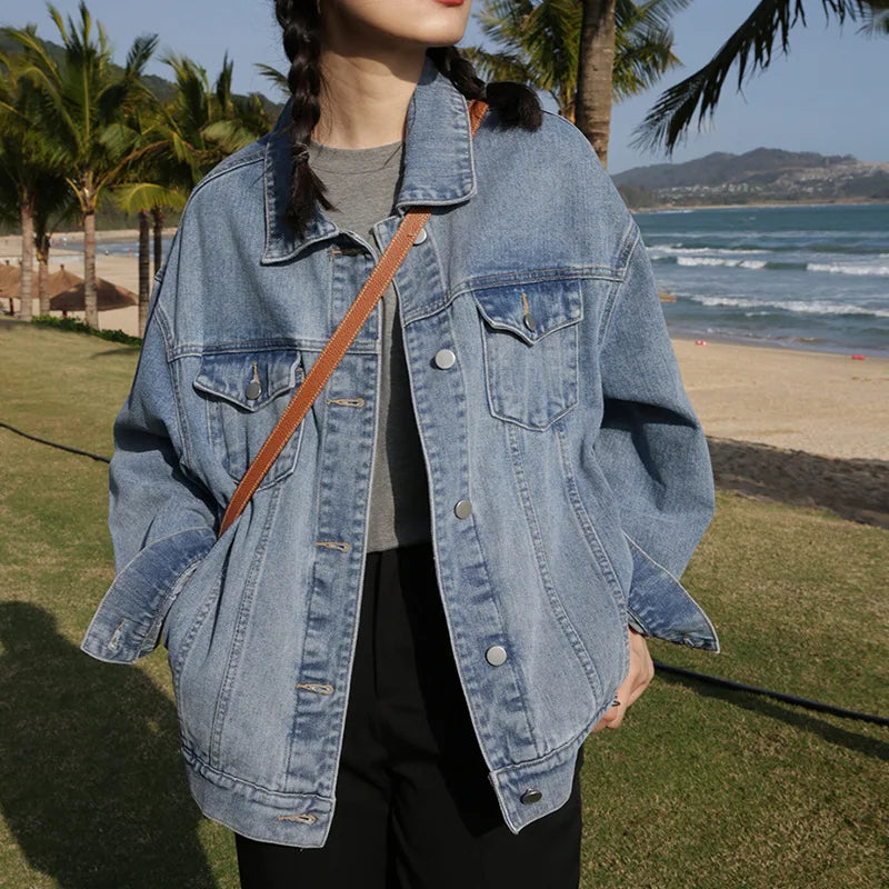 Viretta / Womenâs Stonewashed Cotton Denim Jacket with Button Front