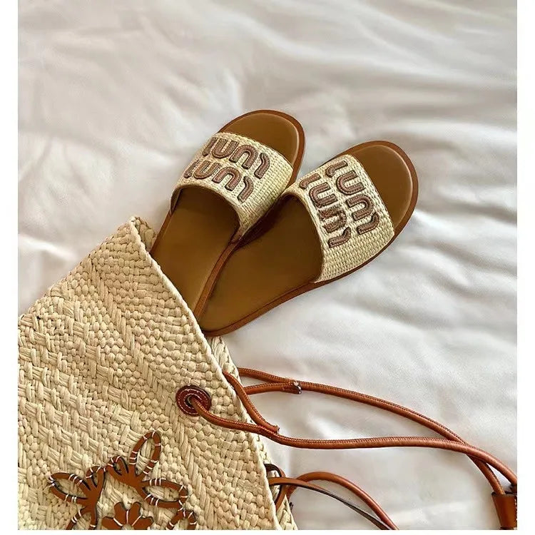 Elora / Womenâs Woven Slip-On Beach Slippers