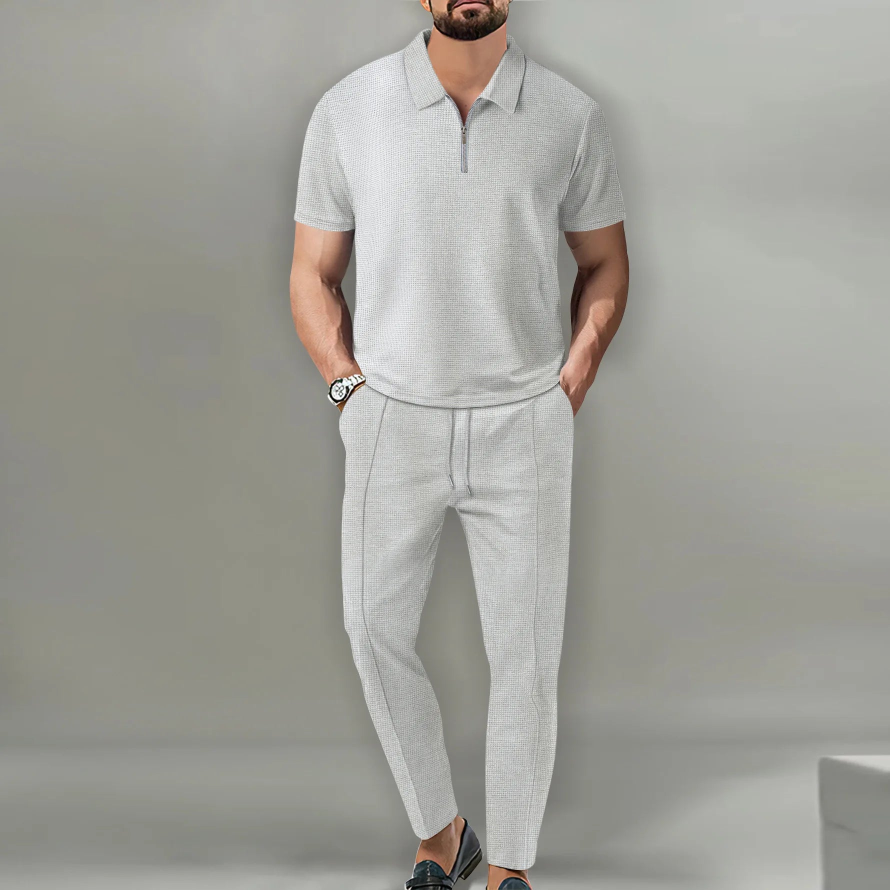 Kaedon / Men’s Short Sleeve Zip Top and Pants Set