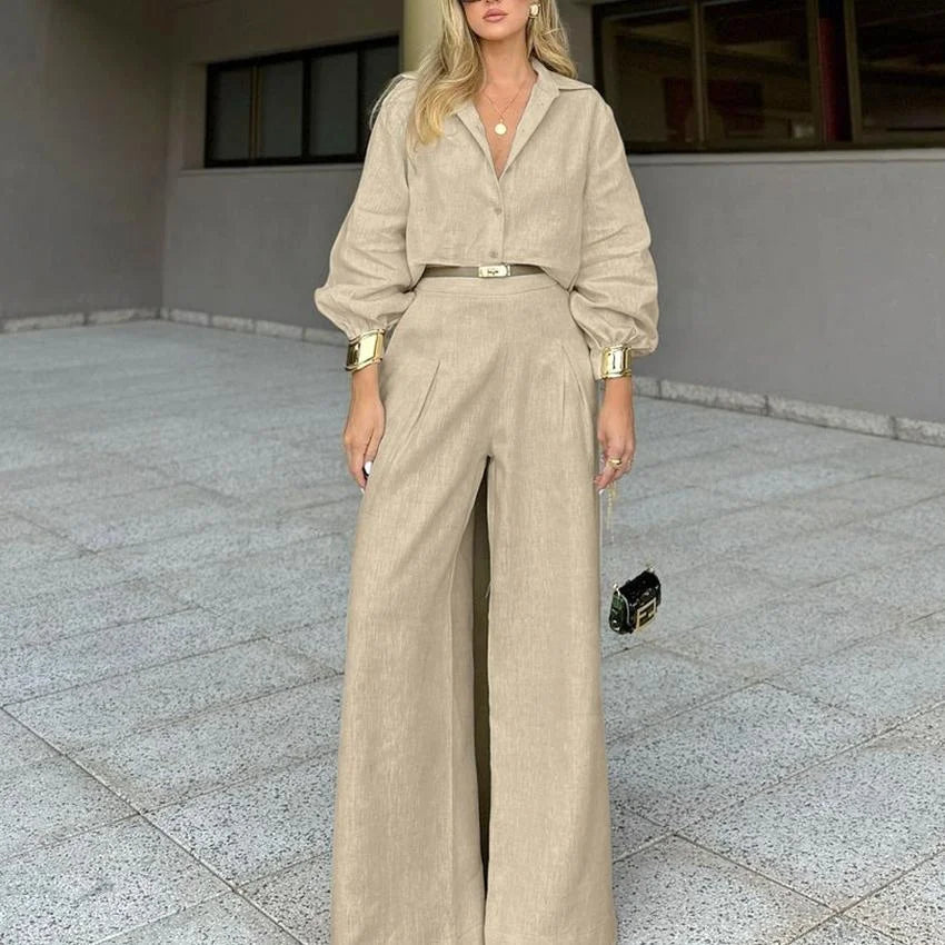 Caelisse / Womenâs Cotton-Linen Two-Piece Suit Set