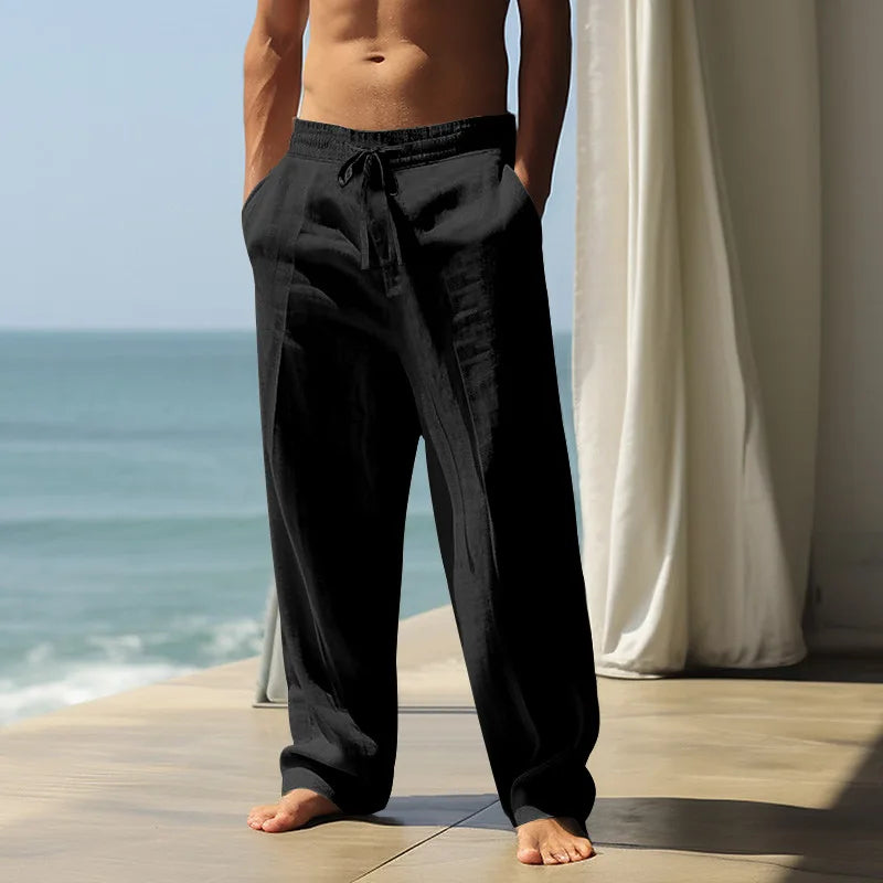 Trousers in Linen-Cotton with Elastic Waist