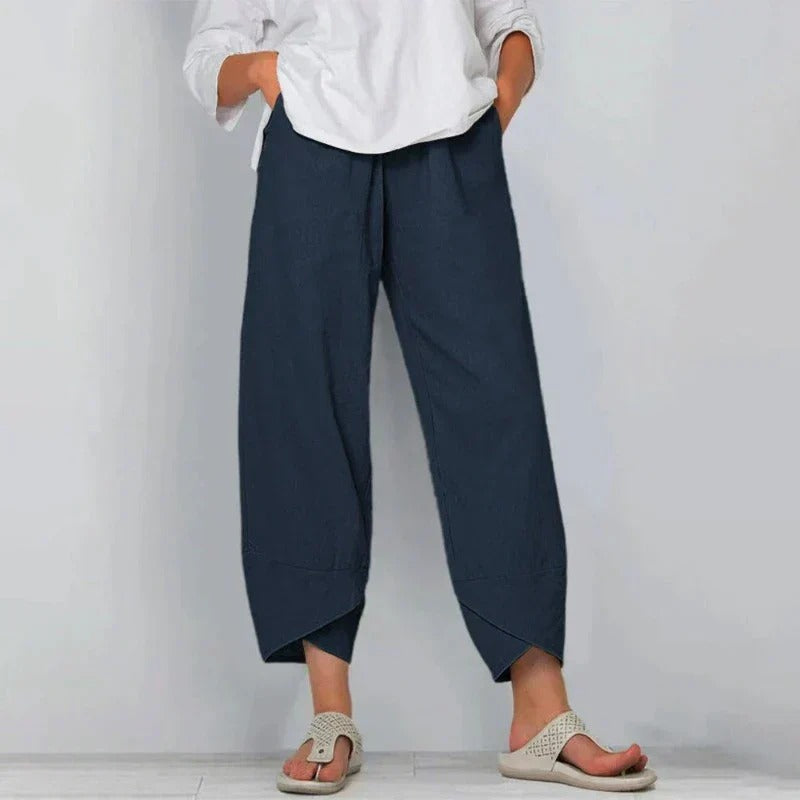 Women's Pant Cotton Cropped Tapered Elastic Waistband